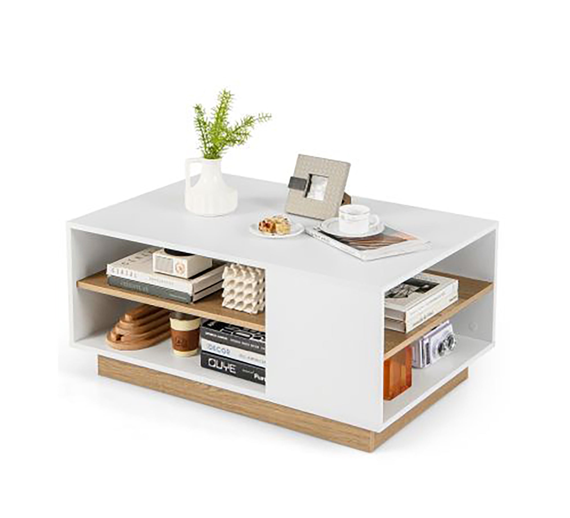 Modern white table with shelves