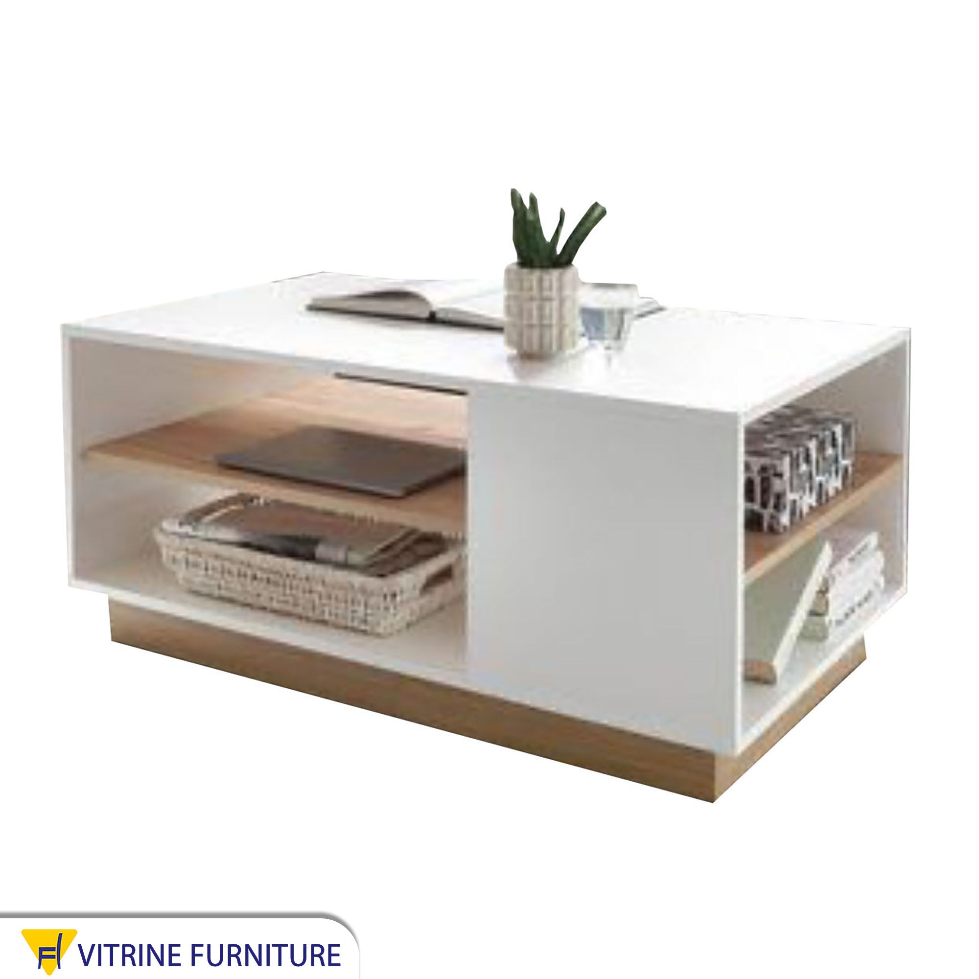 Modern white table with shelves
