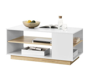 Modern white table with shelves