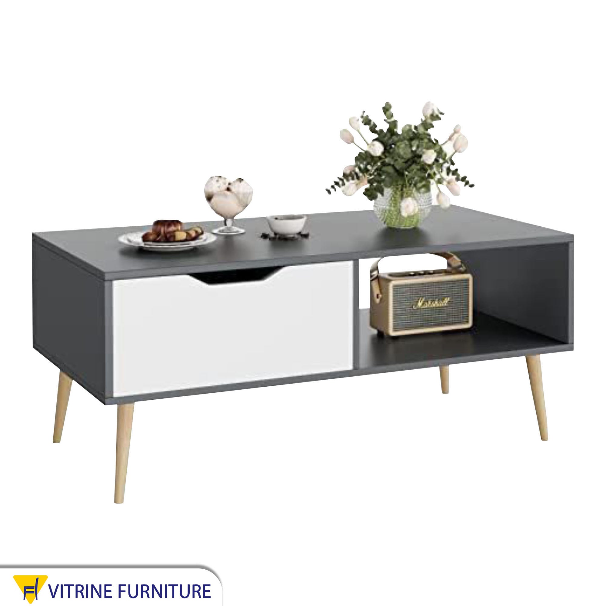 Modern table with internal storage space