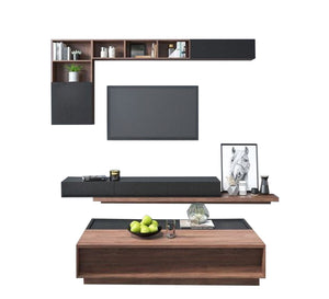 Table and TV unit with upper shelves