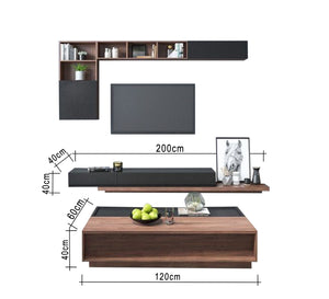 Table and TV unit with upper shelves