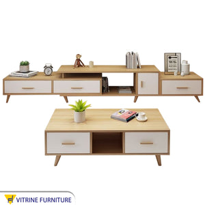 TV unit in white and wooden beige
