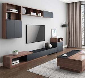 A table, a TV unit, and a two-leaf top