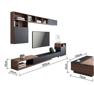 A table, a TV unit, and a two-leaf top