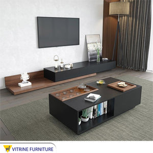 TV unit and terrace with overlapping pieces