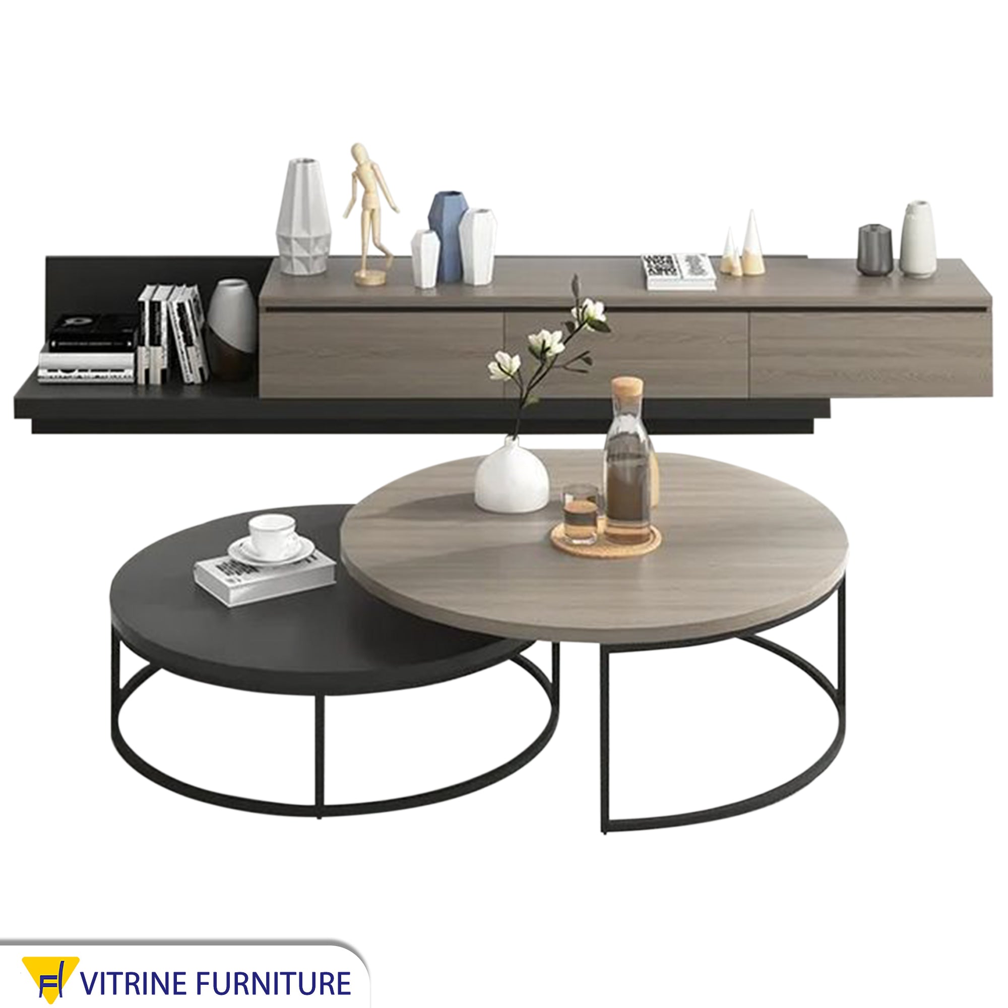 TV unit and circular center tables