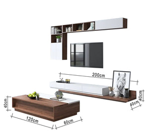 TV unit with multiple pieces and a modern table