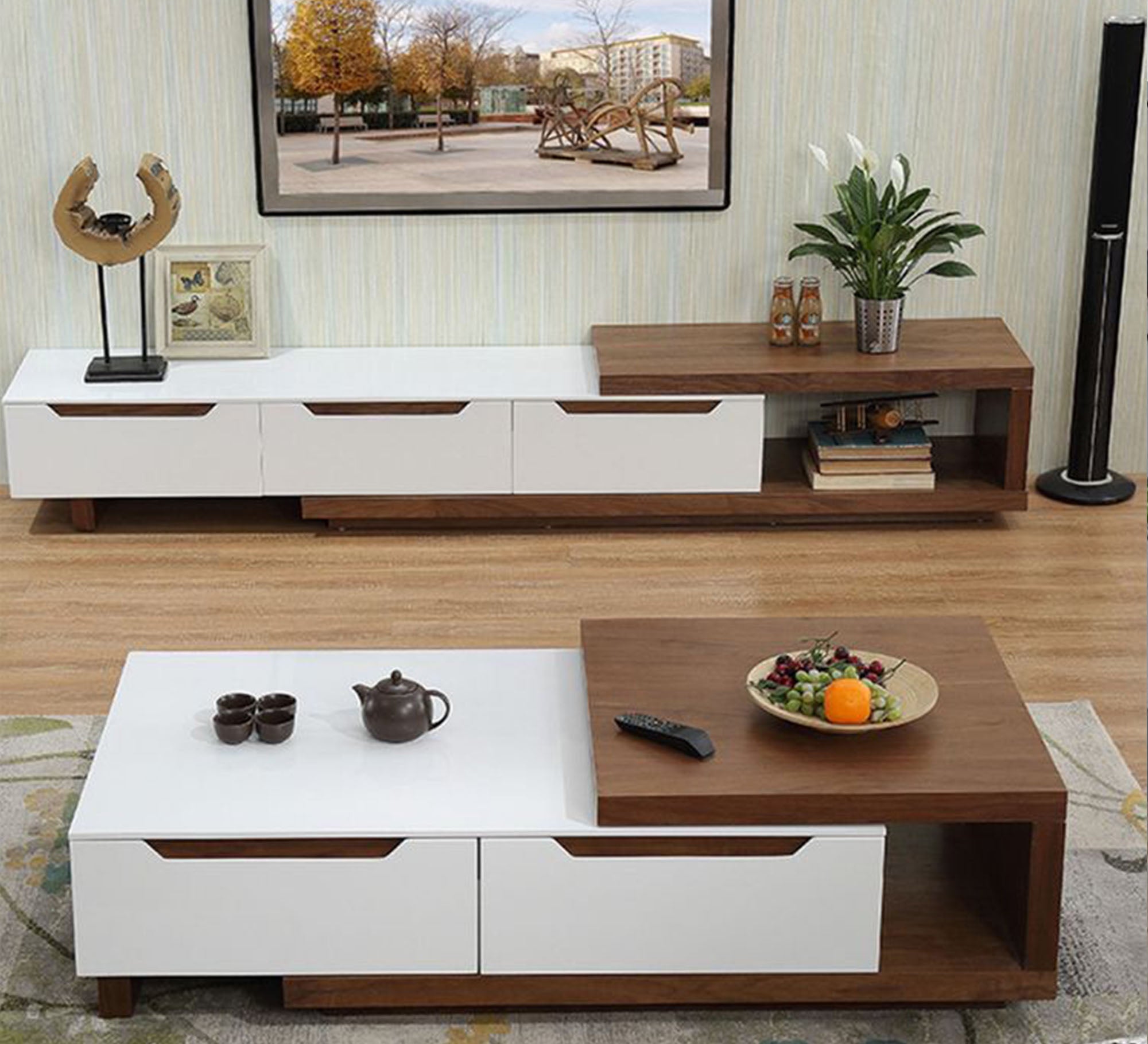 Multi-Surface Table + Modern TV Unit Elegance