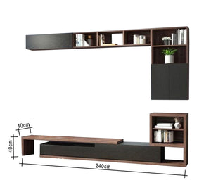 TV unit with multiple pieces in unique colors