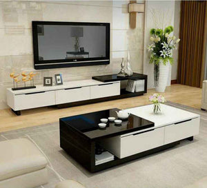 TV desk and table in neutral colors