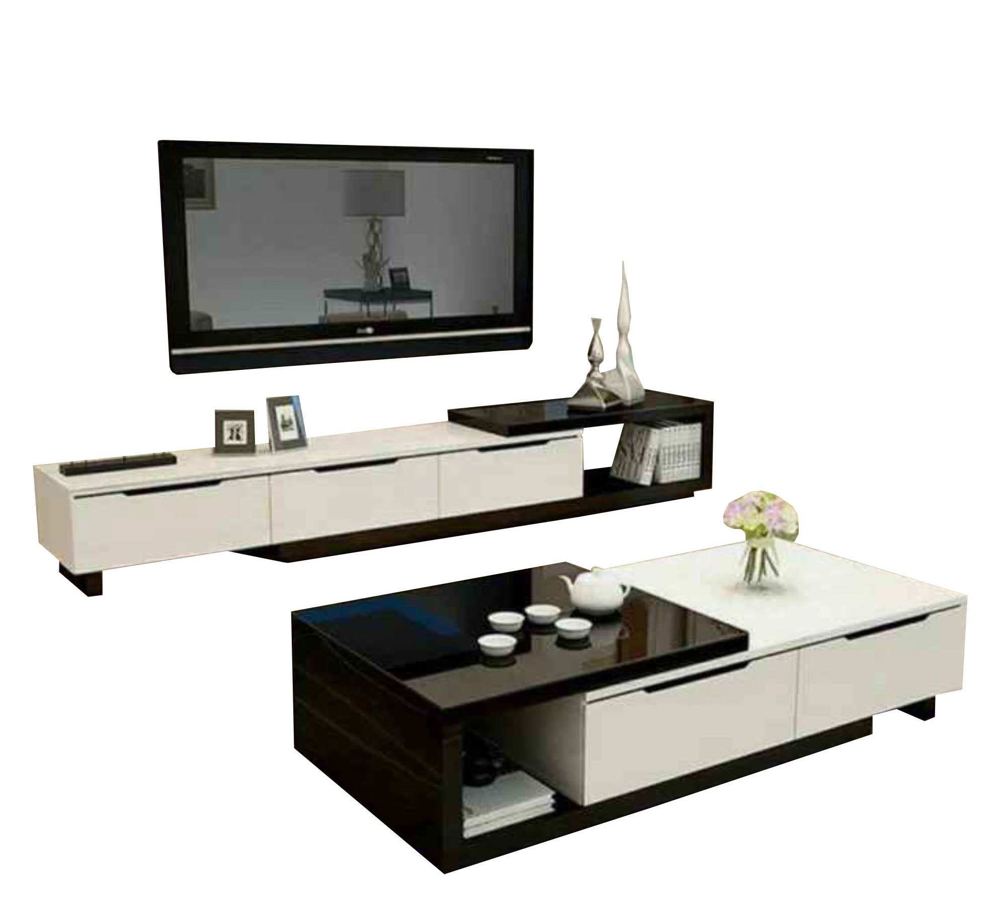 TV desk and table in neutral colors