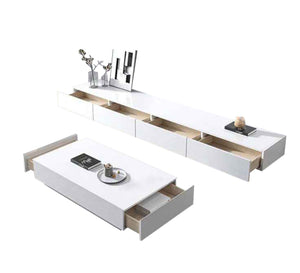 Modern white TV unit and table