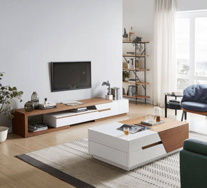 A modern TV desk and a table with a galaxy to open it