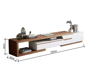 A modern TV desk and a table with a galaxy to open it