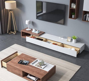 TV desk and table, white and wooden