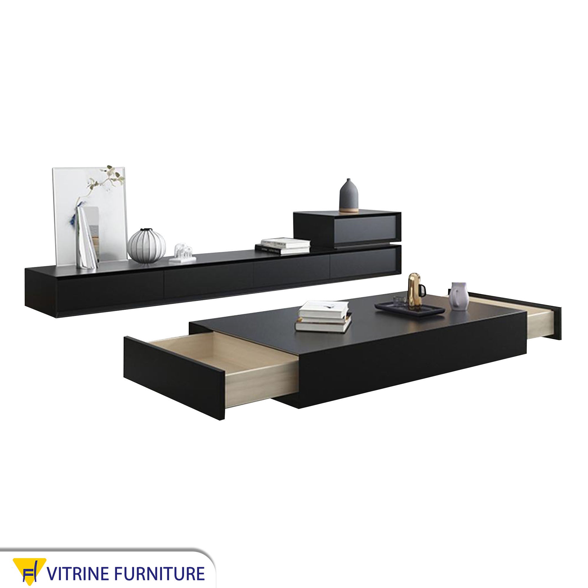 Modern TV unit and black table