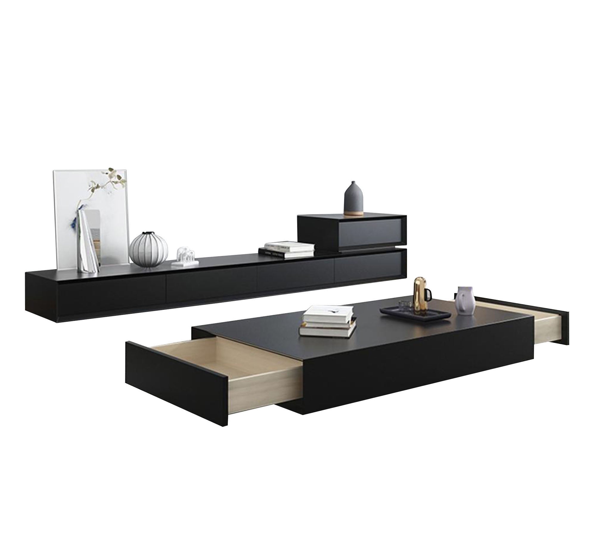 Modern TV unit and black table