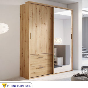 Beige Cupboard with Sleek Design with Mirror