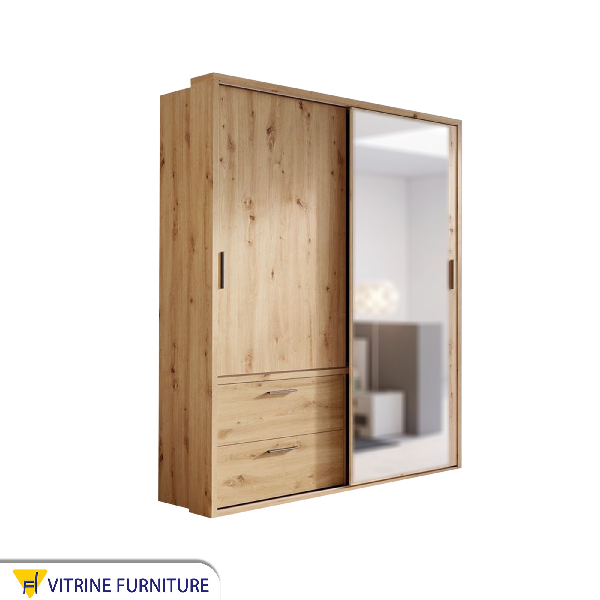 Beige Cupboard with Sleek Design with Mirror