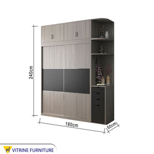 Black & Gray Wooden Wardrobe – Sleek & Stylish