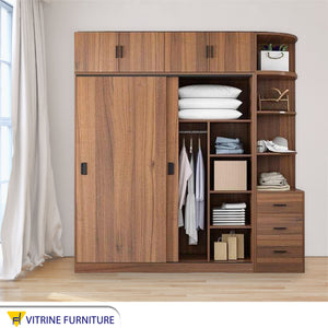 Brown Wooden Cupboard with External Shelves