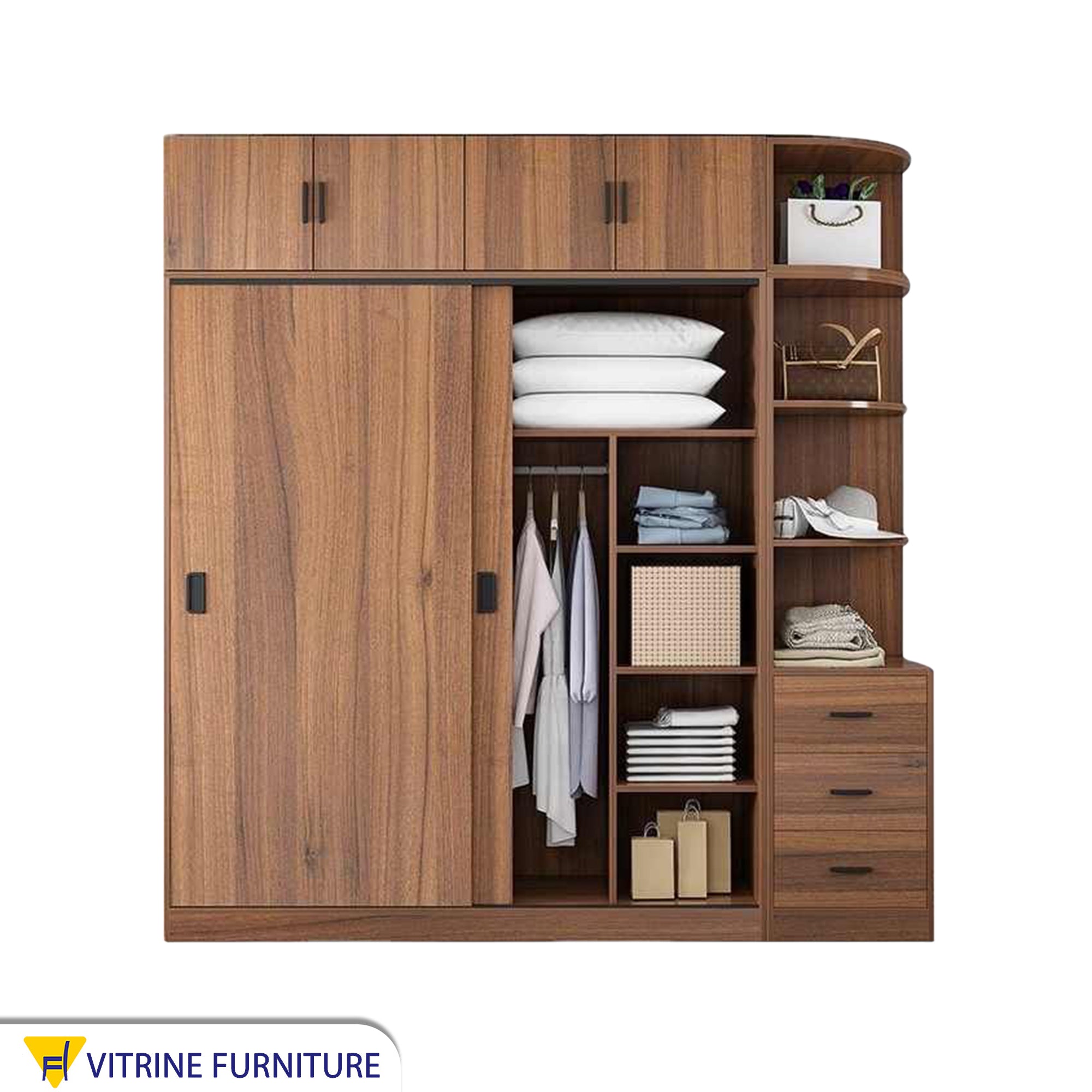 Brown Wooden Cupboard with External Shelves