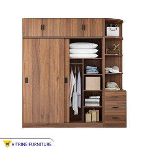 Brown Wooden Cupboard with External Shelves