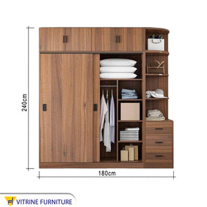 Brown Wooden Cupboard with External Shelves