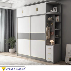 Elegant Wardrobes with White & Gray Storage with External Shelves