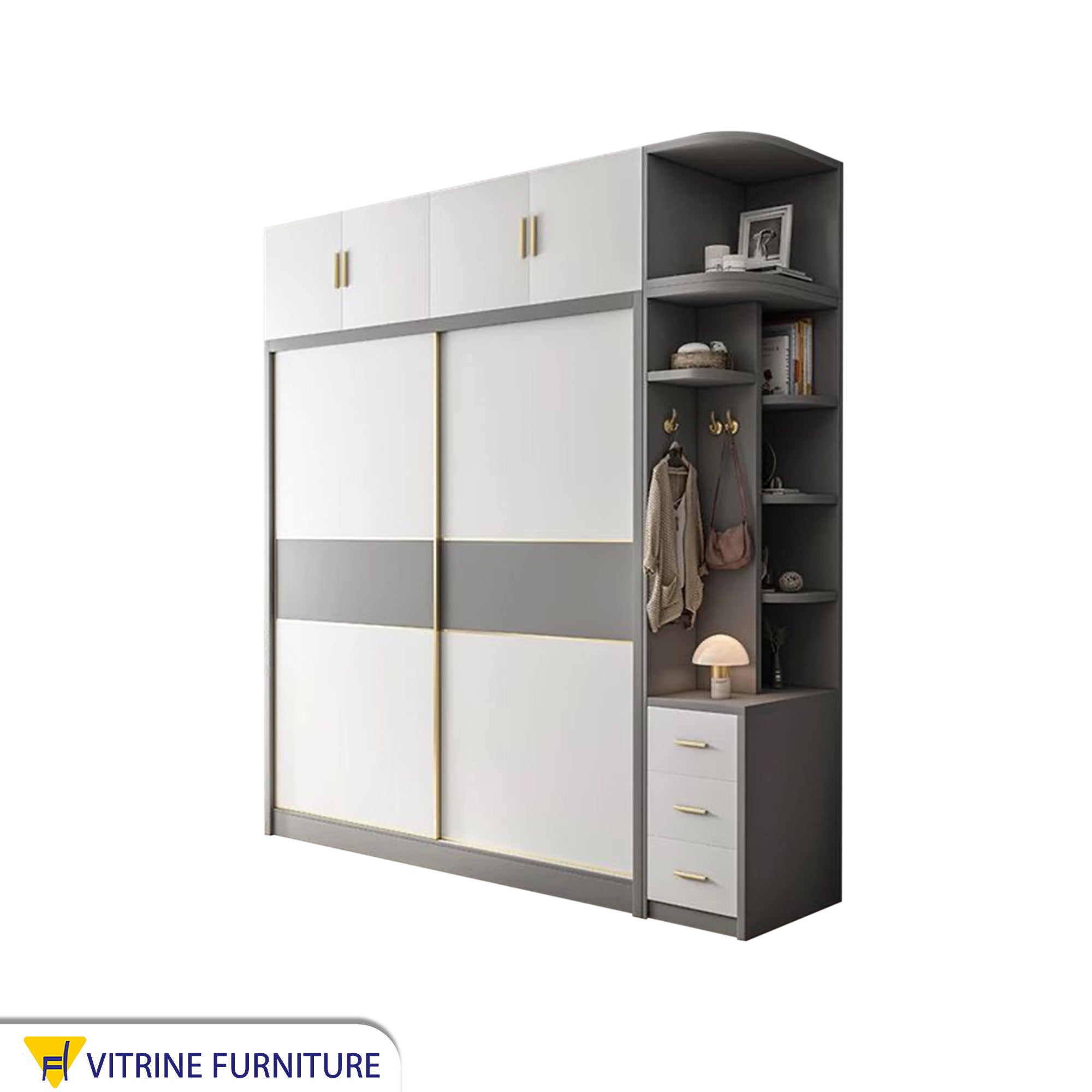 Elegant Wardrobes with White & Gray Storage with External Shelves