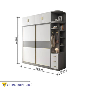 Elegant Wardrobes with White & Gray Storage with External Shelves