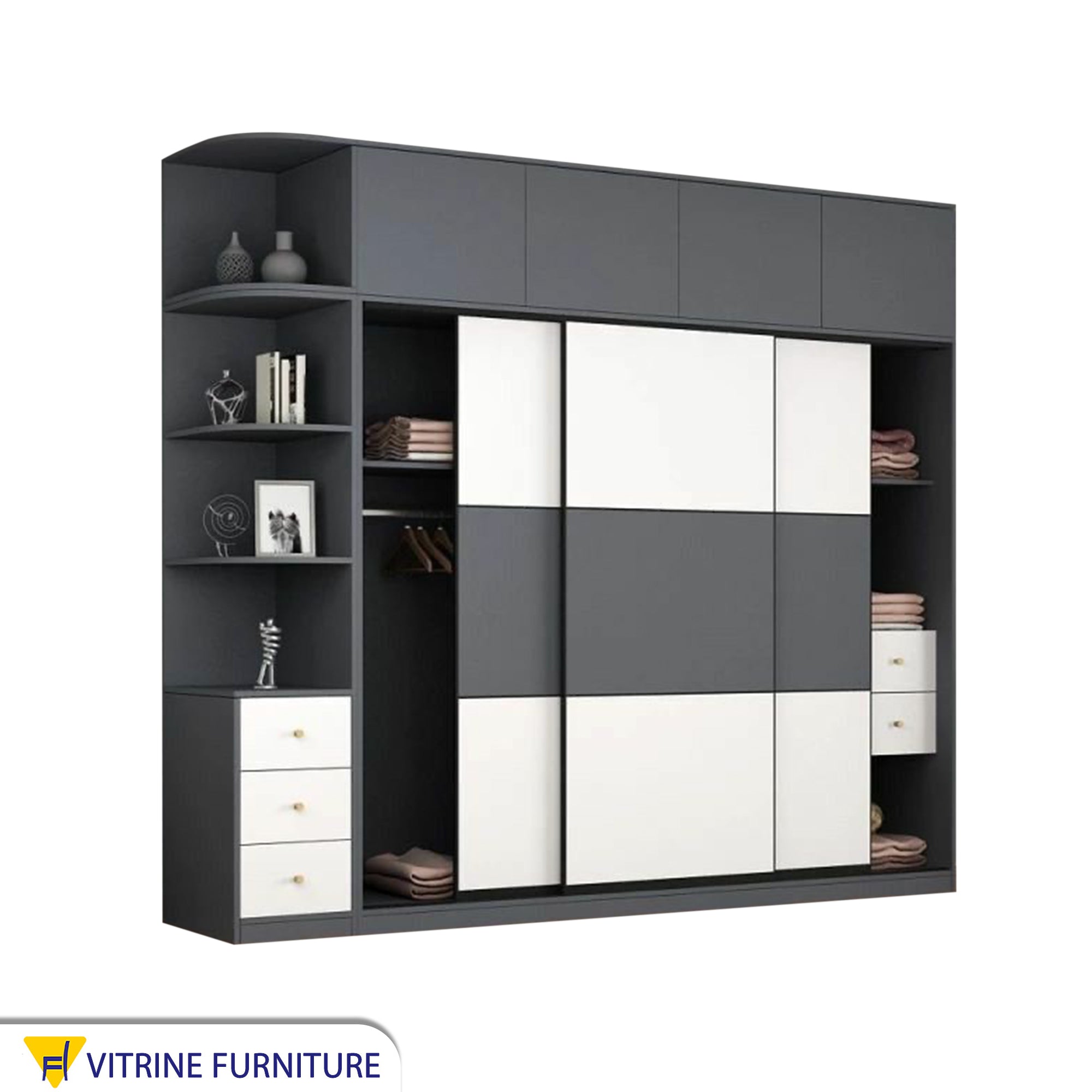 Elegance Wardrobe with Large, Dark Gray & White Storage Solution