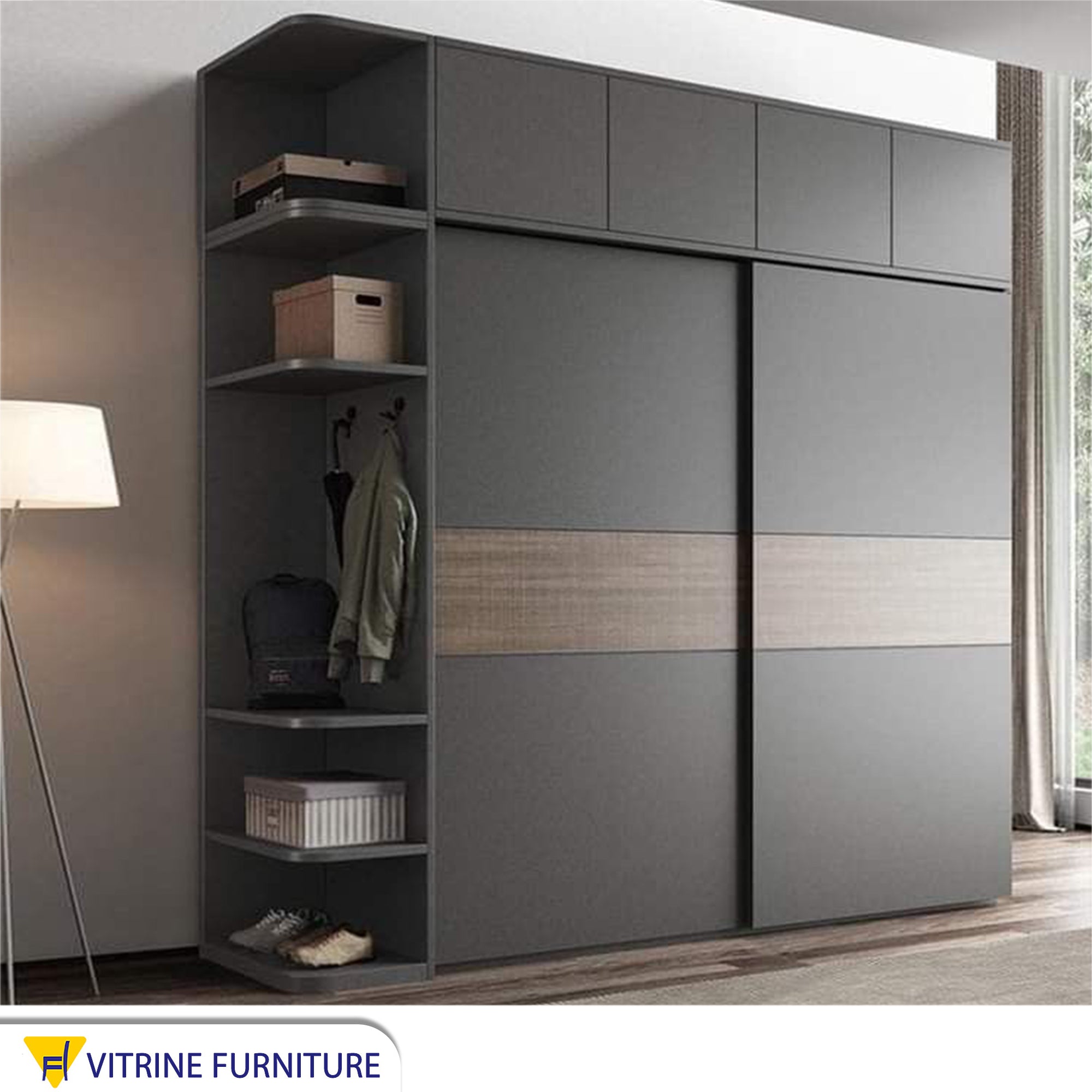 Black Cupboard with External Shelves - Stylish & Functional