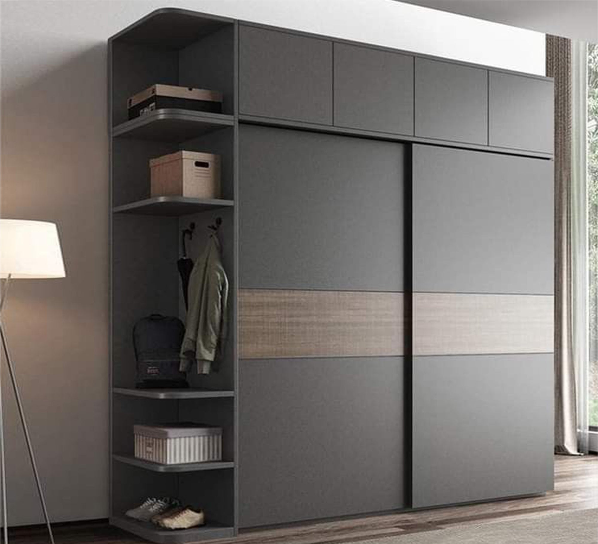 Black Cupboard with External Shelves - Stylish & Functional