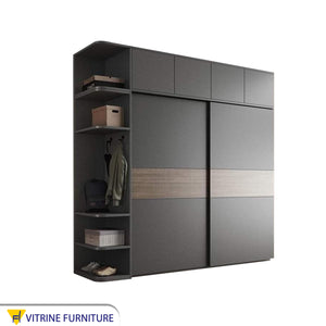 Black Cupboard with External Shelves - Stylish & Functional