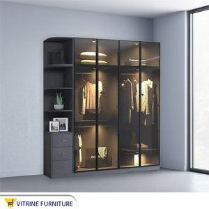 Black Wardrobe Elegant Style with Honey Glass