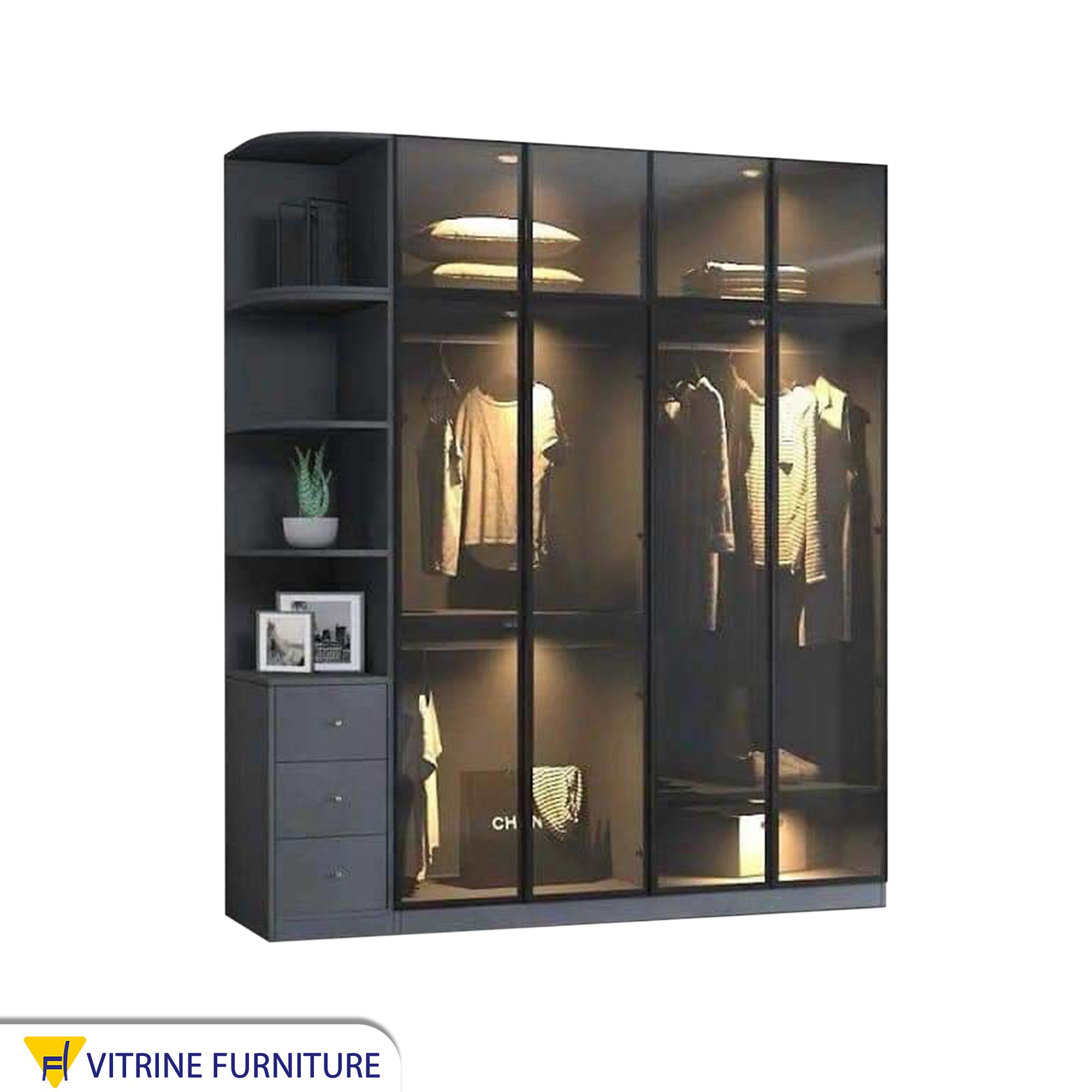 Black Wardrobe Elegant Style with Honey Glass