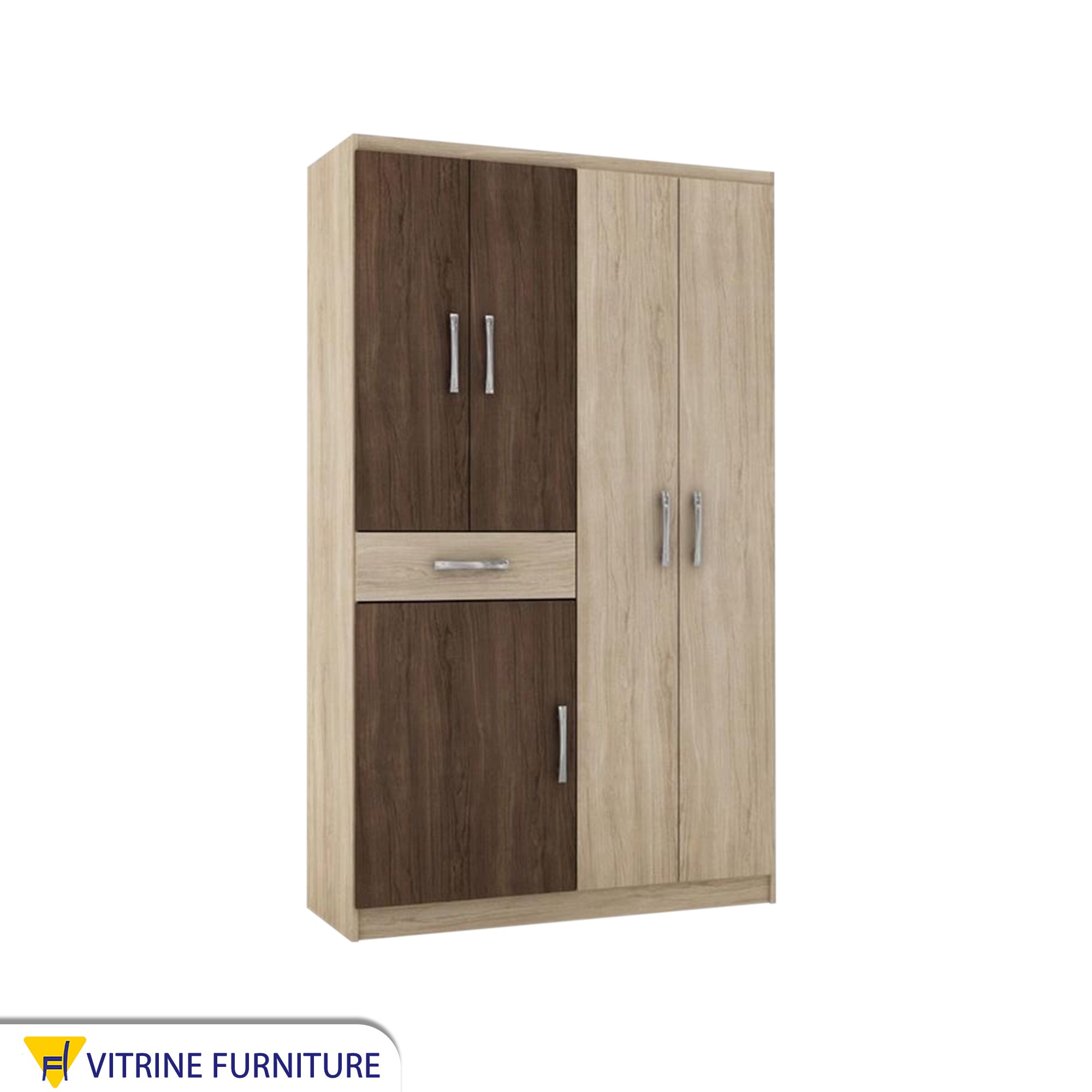 Classic Beige-Brown Wooden Wardrobe: Elegant Storage