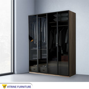 Brown Wooden Cupboard with Honey Glass Door