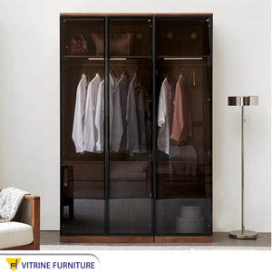 Elegance Wardrobe with Chic Glass Leaf Design, Modern Flair