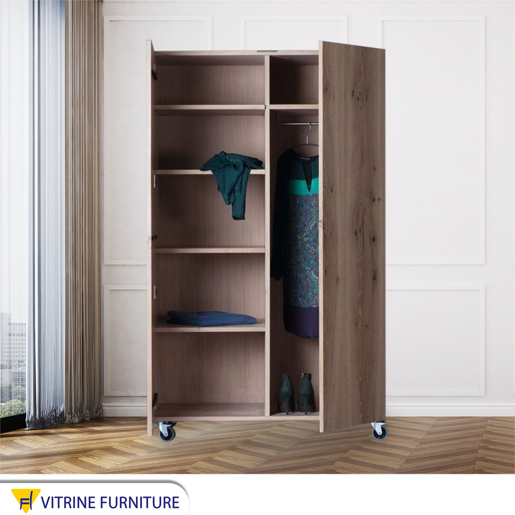 Beige Wooden Wardrobe Stylish & Mobile Storage