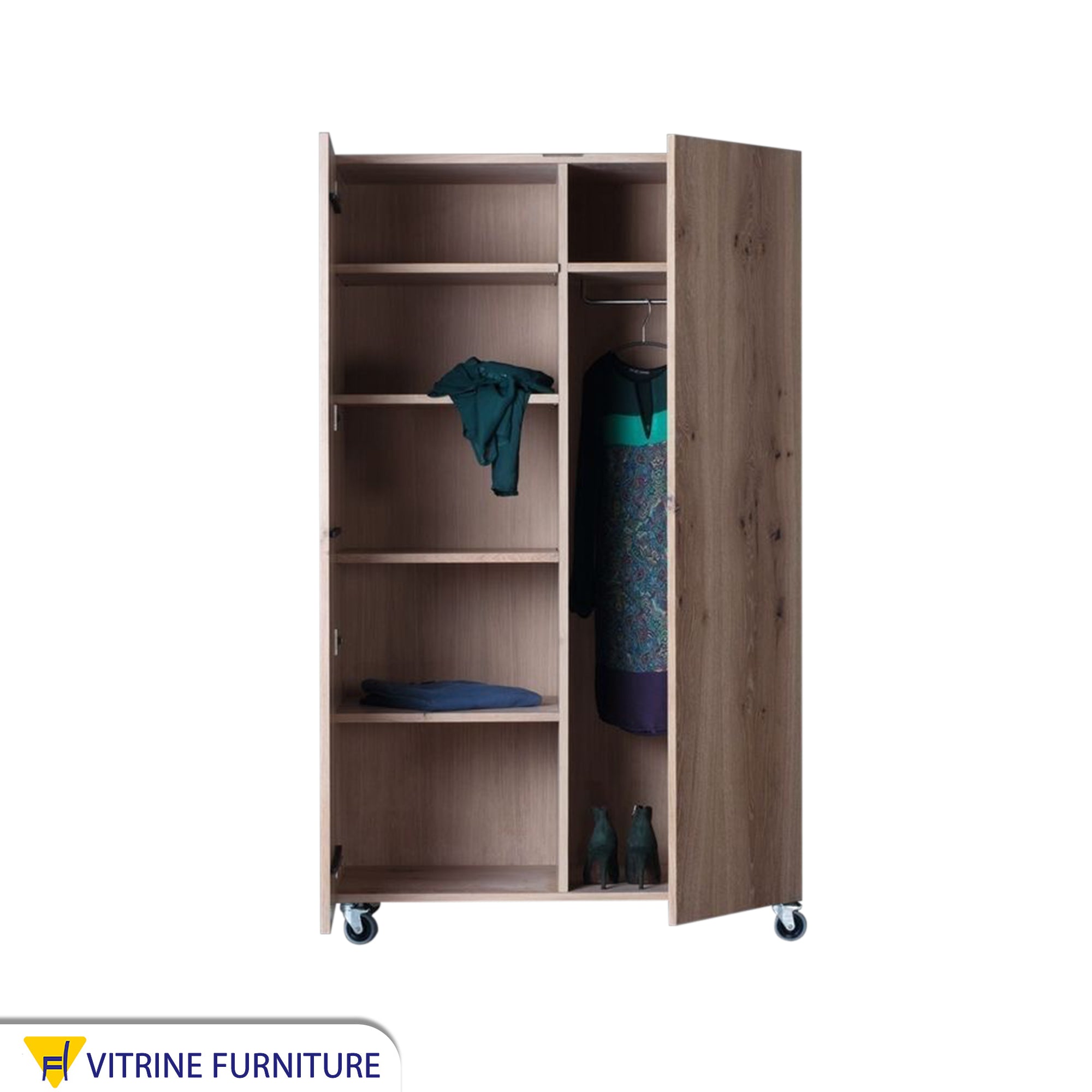 Beige Wooden Wardrobe Stylish & Mobile Storage