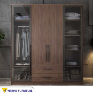 Brown Wooden Cupboard with Mirrored Glass Leaf