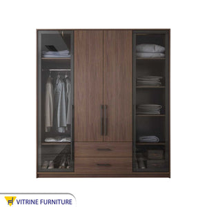 Brown Wooden Cupboard with Mirrored Glass Leaf