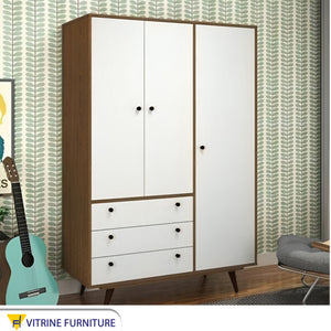 White & Brown Wardrobe with High Legs Elegance