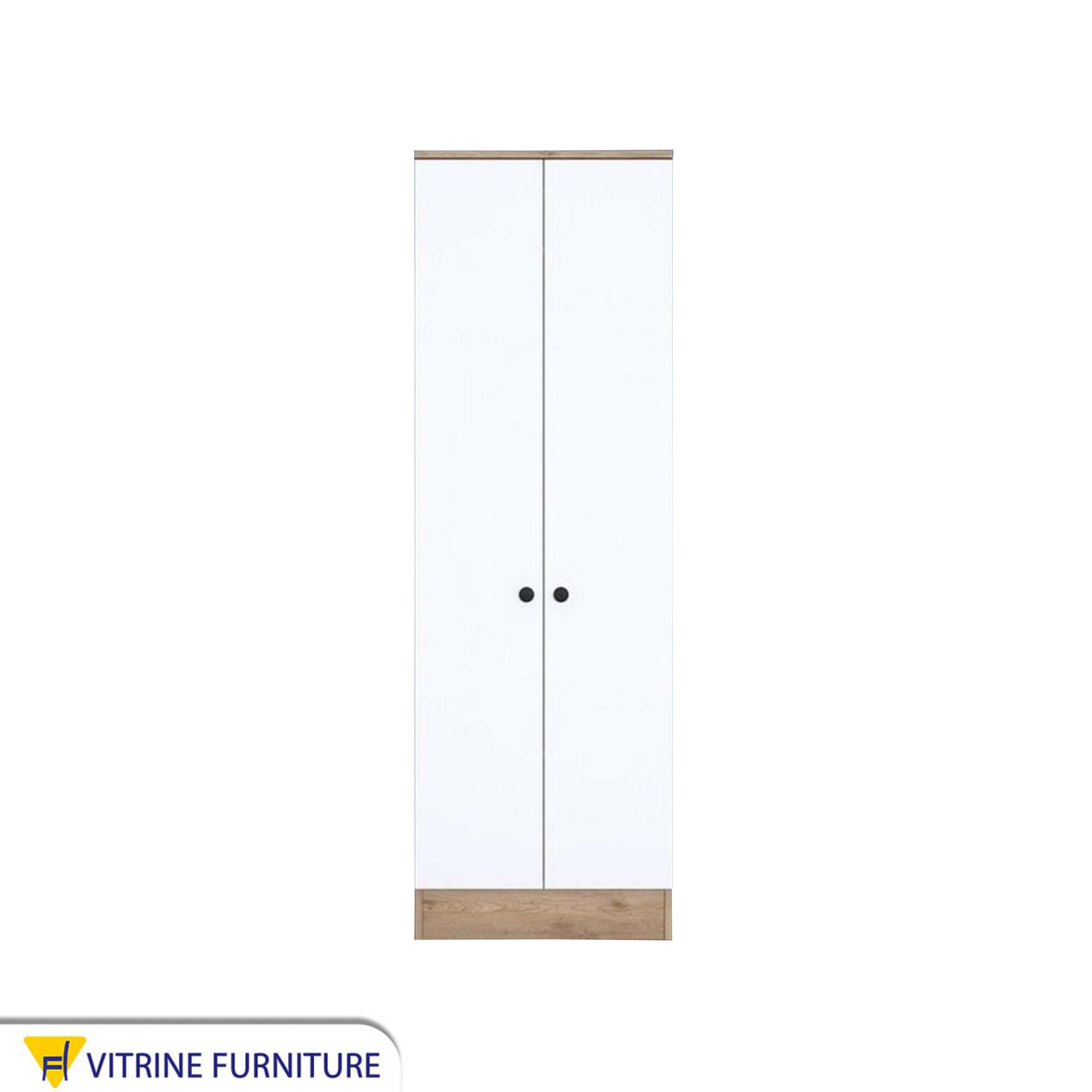 White Wardrobe with Beige Wooden Base