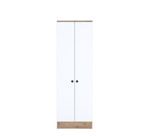 White Wardrobe with Beige Wooden Base