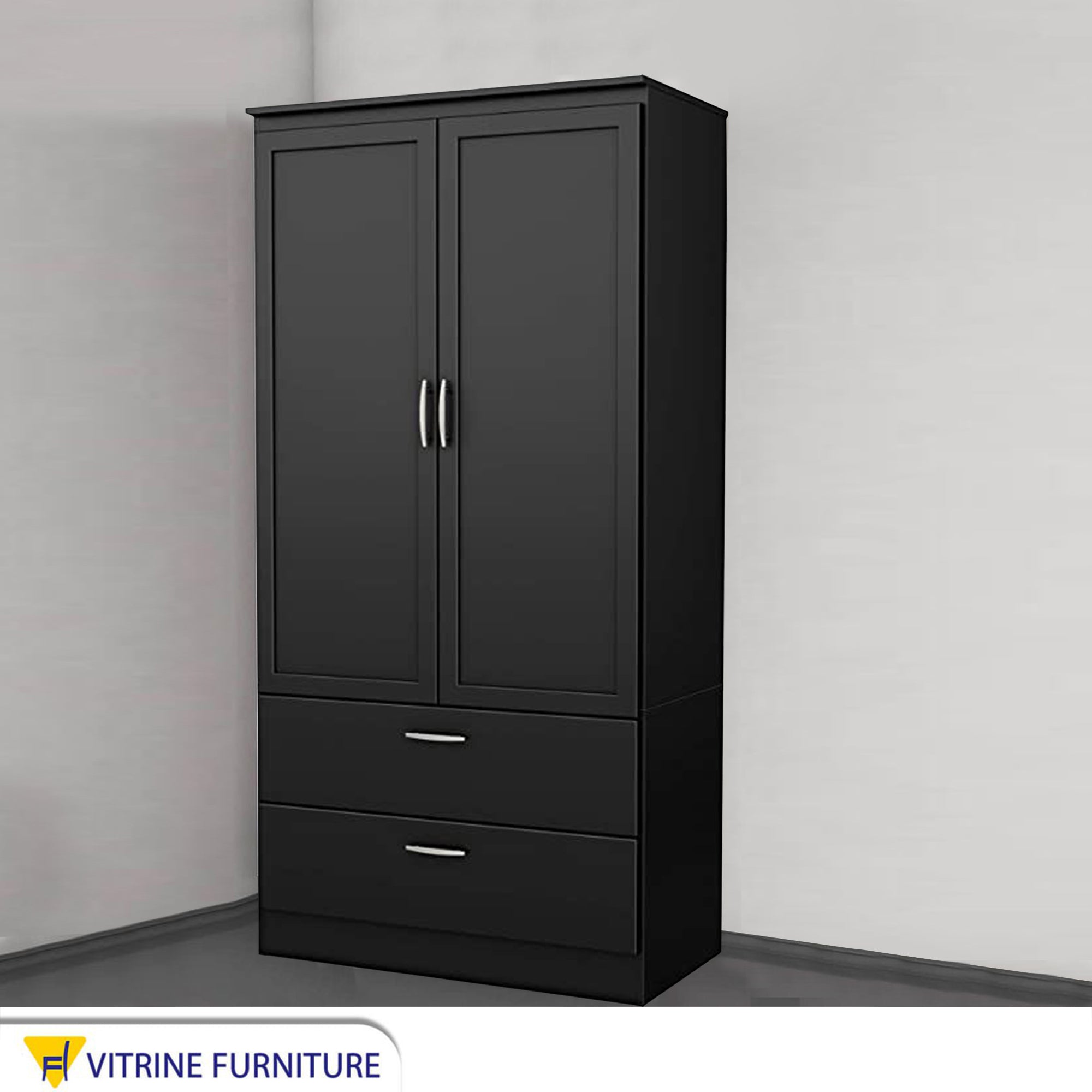 Elegance Modern Black Cupboard with Ruled Handles