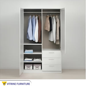 White Wardrobe with Hinged Doors with Leaf Design